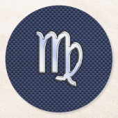 Virgo Zodiac Sign auf Navy Blue Carbon Fibre Print Runder Pappuntersetzer (Vorderseite)