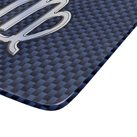 Virgo Zodiac Sign auf Navy Blue Carbon Fibre Print Schneidebrett (Ecke)