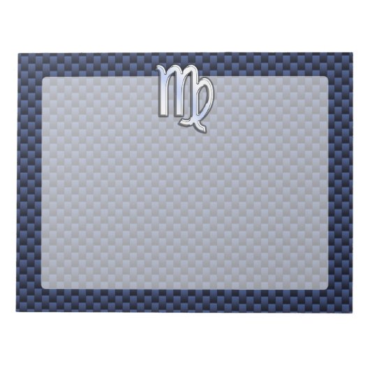 Virgo Zodiac Sign auf Navy Blue Carbon Fibre Style Notizblock (Vorderseite)