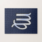 Virgo Zodiac Sign auf Navy Blue Carbon Fibre Style Puzzle (Horizontal)