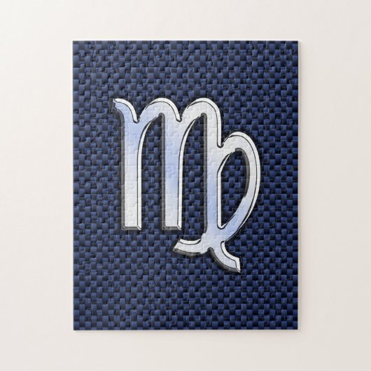 Virgo Zodiac Sign auf Navy Blue Carbon Fibre Style Puzzle (Vertikal)