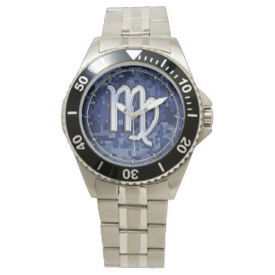 Virgo Zodiac Sign auf Navy Blue Digital Camouflage Armbanduhr