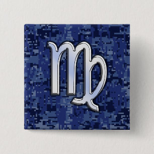 Virgo Zodiac Sign auf Navy Blue Digital Camouflage Button