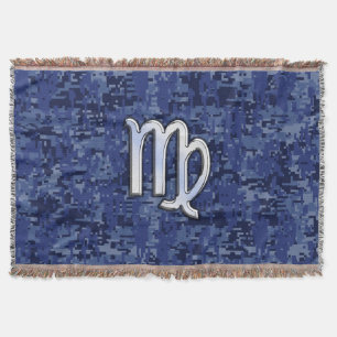 Virgo Zodiac Sign auf Navy Blue Digital Camouflage Decke