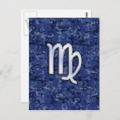 Virgo Zodiac Sign auf Navy Blue Digital Camouflage Postkarte (Vorne/Hinten)