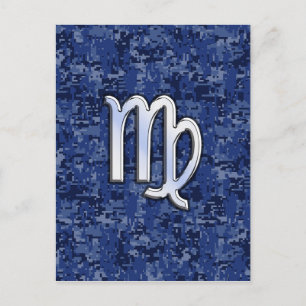 Virgo Zodiac Sign auf Navy Blue Digital Camouflage Postkarte