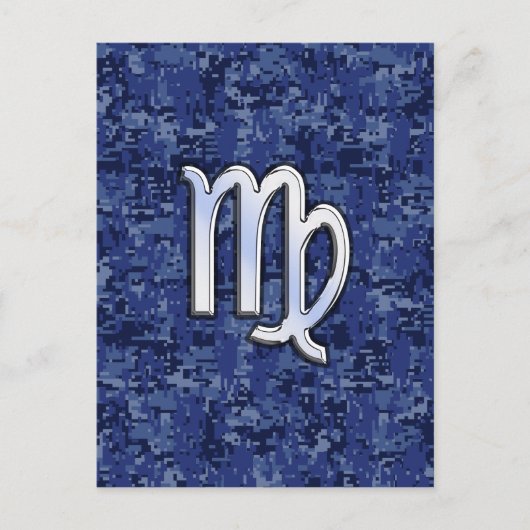 Virgo Zodiac Sign auf Navy Blue Digital Camouflage Postkarte (Vorderseite)
