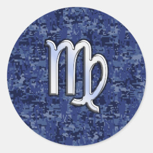 Virgo Zodiac Sign auf Navy Blue Digital Camouflage Runder Aufkleber