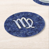Virgo Zodiac Sign auf Navy Blue Digital Camouflage Runder Pappuntersetzer (Angewinkelt)