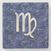 Virgo Zodiac Sign auf Navy Blue Digital Camouflage Steinuntersetzer (Vorderseite)