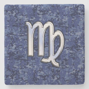 Virgo Zodiac Sign auf Navy Blue Digital Camouflage Steinuntersetzer