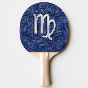 Virgo Zodiac Sign auf Navy Blue Digital Camouflage Tischtennis Schläger