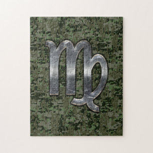 Virgo Zodiac Sign auf Olive Green Digital Camoufla Puzzle