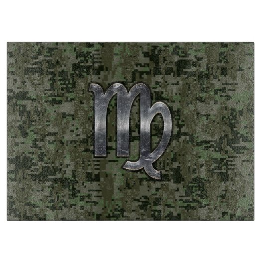 Virgo Zodiac Sign auf Olive Green Digital Camoufla Schneidebrett (Vorderseite)
