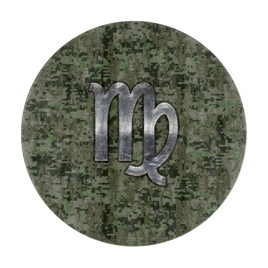 Virgo Zodiac Sign auf Olive Green Digital Camoufla Schneidebrett (Vorderseite)