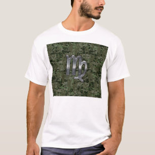 Virgo Zodiac Sign auf Olive Green Digital Camoufla T-Shirt