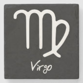 Virgo Zodiac Sign auf schwarzem Hintergrund Steinuntersetzer (Vorderseite)