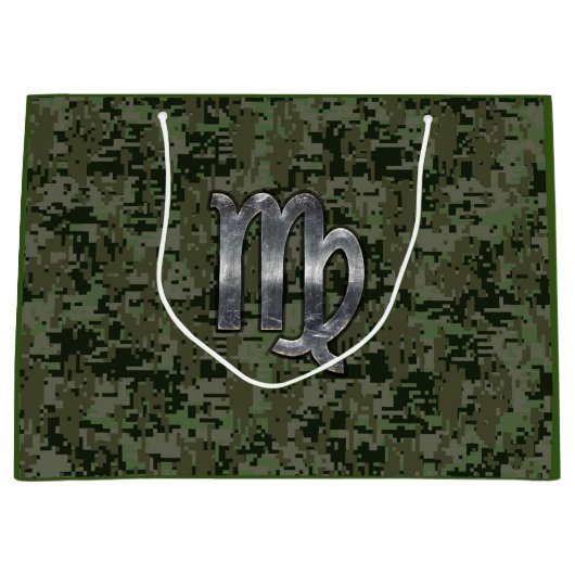 Virgo Zodiac Sign auf Woodland Digital Camouflage Große Geschenktüte (Vorderseite)