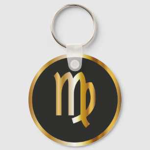 Virgo Zodiac Sign, Black & Gold Keychain Schlüsselanhänger