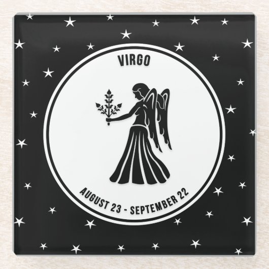 Virgo Zodiac Sign, Black & White Glass Untersetzer (Vorderseite)