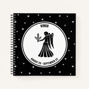 Virgo Zodiac Sign, Black & White Notebook Notizblock