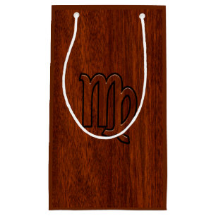 Virgo Zodiac Sign in Rich Mahogany Wood Style Kleine Geschenktüte