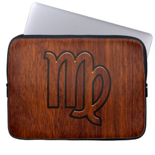 Virgo Zodiac Sign in Rich Mahogany Wood Style Laptopschutzhülle