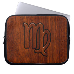 Virgo Zodiac Sign in Rich Mahogany Wood Style Laptopschutzhülle