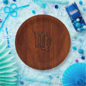 Virgo Zodiac Sign in Rich Mahogany Wood Style Pappteller (Party)