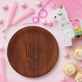 Virgo Zodiac Sign in Rich Mahogany Wood Style Pappteller (Party)