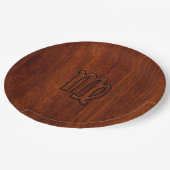 Virgo Zodiac Sign in Rich Mahogany Wood Style Pappteller (Schrägansicht)