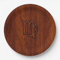 Virgo Zodiac Sign in Rich Mahogany Wood Style