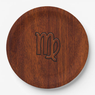Virgo Zodiac Sign in Rich Mahogany Wood Style Pappteller