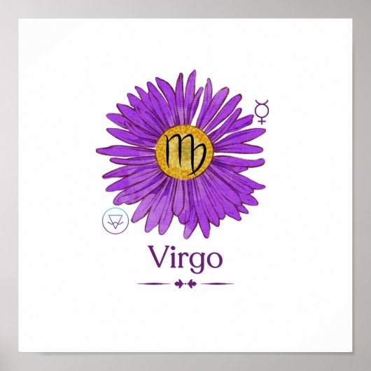 Virgo Zodiac Sign mit Lila Aster Blume Poster (Vorne)