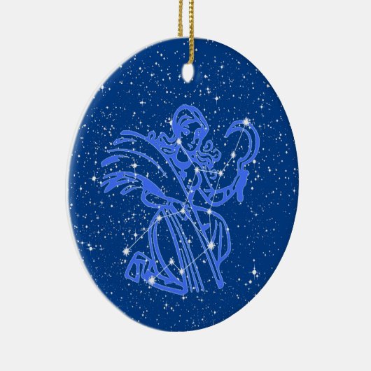 Virgo Zodiac Sign mit Sternen auf Deep Blue Keramik Ornament (Rechts)