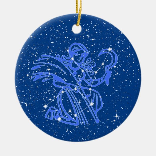 Virgo Zodiac Sign mit Sternen auf Deep Blue Keramik Ornament (Vorne)