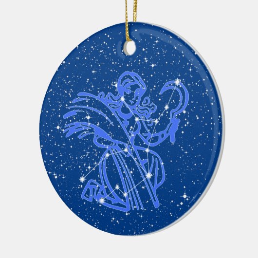 Virgo Zodiac Sign mit Sternen auf Deep Blue Keramik Ornament (Links)