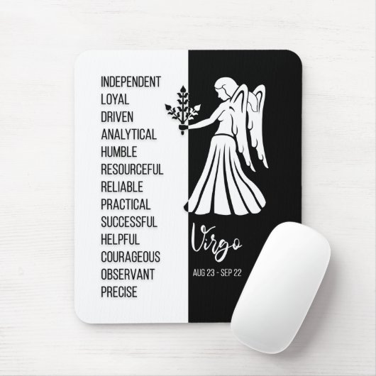 Virgo Zodiac Sign Mousepad, Black & White Mousepad (Mit Mouse)
