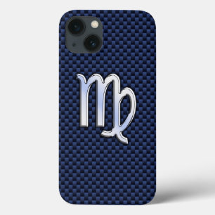 Virgo Zodiac Sign on Blue Carbon Fibre Print Decor iPhone 13 Hülle