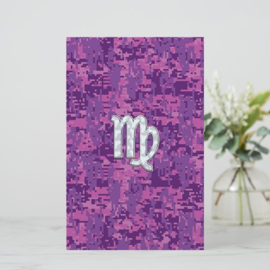 Virgo Zodiac Sign on Pink Digital Tarnung Briefpapier (Stehend Vorderseite)