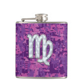 Virgo Zodiac Sign on Pink Digital Tarnung Flachmann (Vorderseite)
