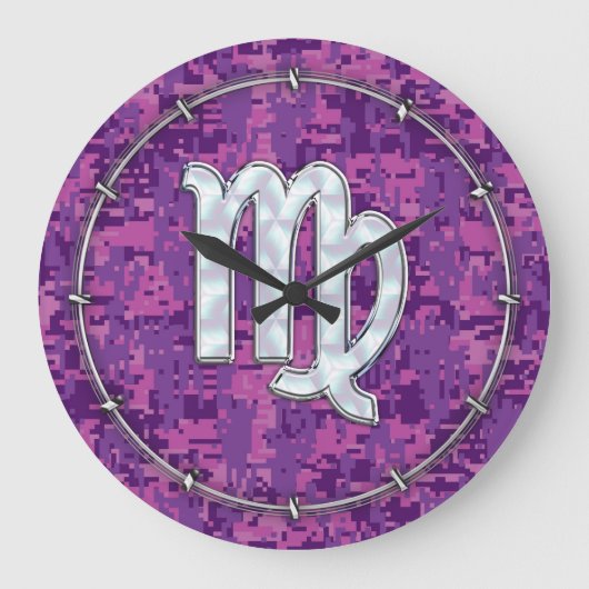 Virgo Zodiac Sign on Pink Digital Tarnung Große Wanduhr (Vorderseite)