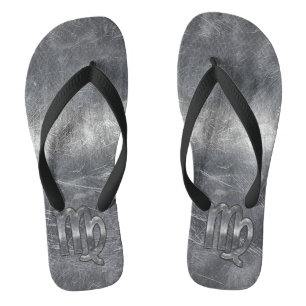 Virgo Zodiac Signage Silver Distressed Style Badesandalen
