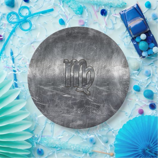 Virgo Zodiac Signage Silver Distressed Style Pappteller (Party)