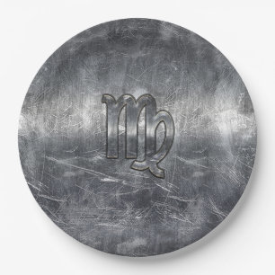 Virgo Zodiac Signage Silver Distressed Style Pappteller