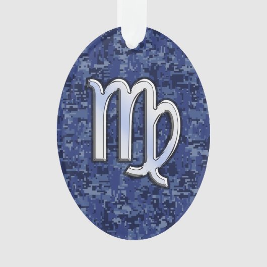 Virgo Zodiac Silver Sign auf Navy Blue Digital Cam Ornament (Vorderseite)