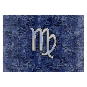 Virgo Zodiac Silver Sign auf Navy Blue Digital Cam Schneidebrett