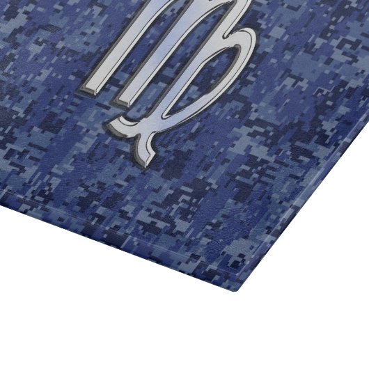 Virgo Zodiac Silver Sign auf Navy Blue Digital Cam Schneidebrett (Ecke)