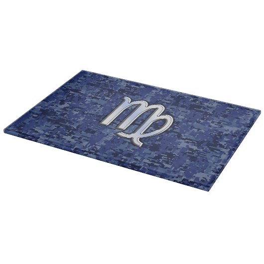 Virgo Zodiac Silver Sign auf Navy Blue Digital Cam Schneidebrett (Ecke)