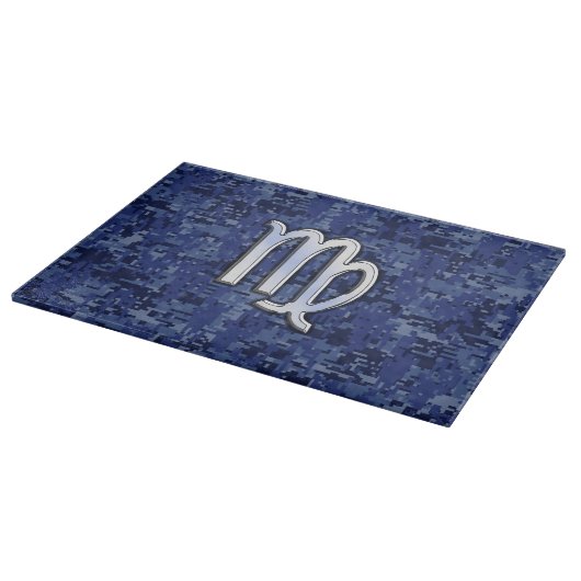 Virgo Zodiac Silver Sign auf Navy Blue Digital Cam Schneidebrett (Ecke)